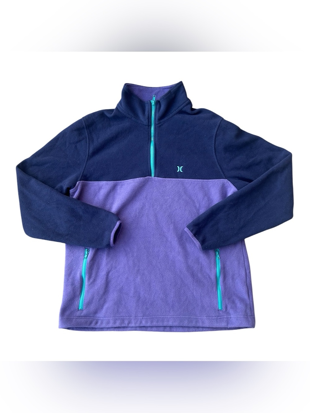 Hurley Men’s Fleece 1/4 Zip Pullover Jacket Colorblock Purple Navy Blue Size M